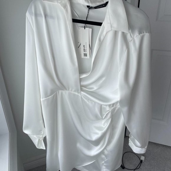 Zara Dress White Size XL Short Satin Dress - Picture 4 of 4